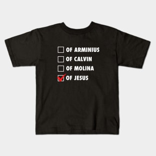 Not of man's philosophies but of Jesus. white text Kids T-Shirt